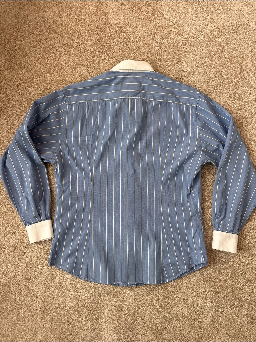 Vintage Burberrys Blue Pinstripe Button Down Shirt Contrast Collar Size 2 - Picture 6 of 11